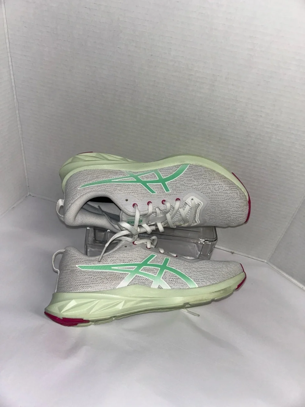 Asics White Sneakers with Mint and Pink Accents